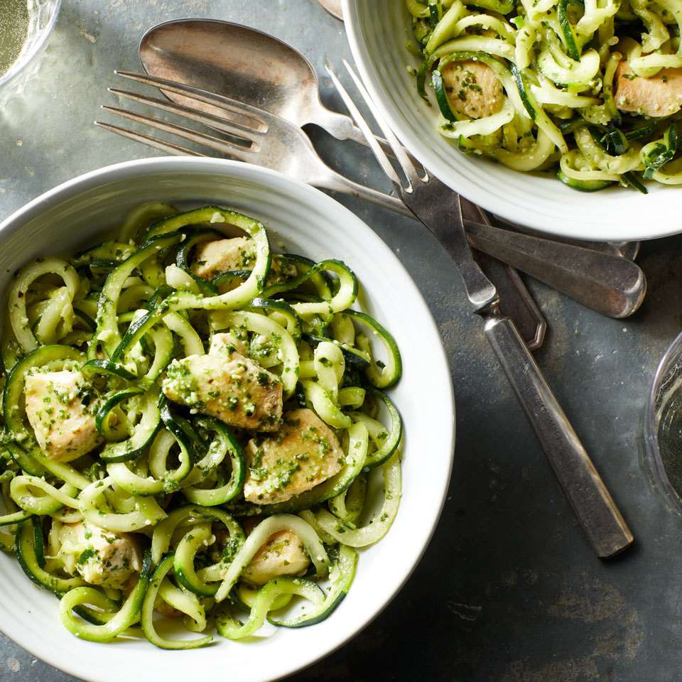 Zucchini Noodles with Pesto Chicken